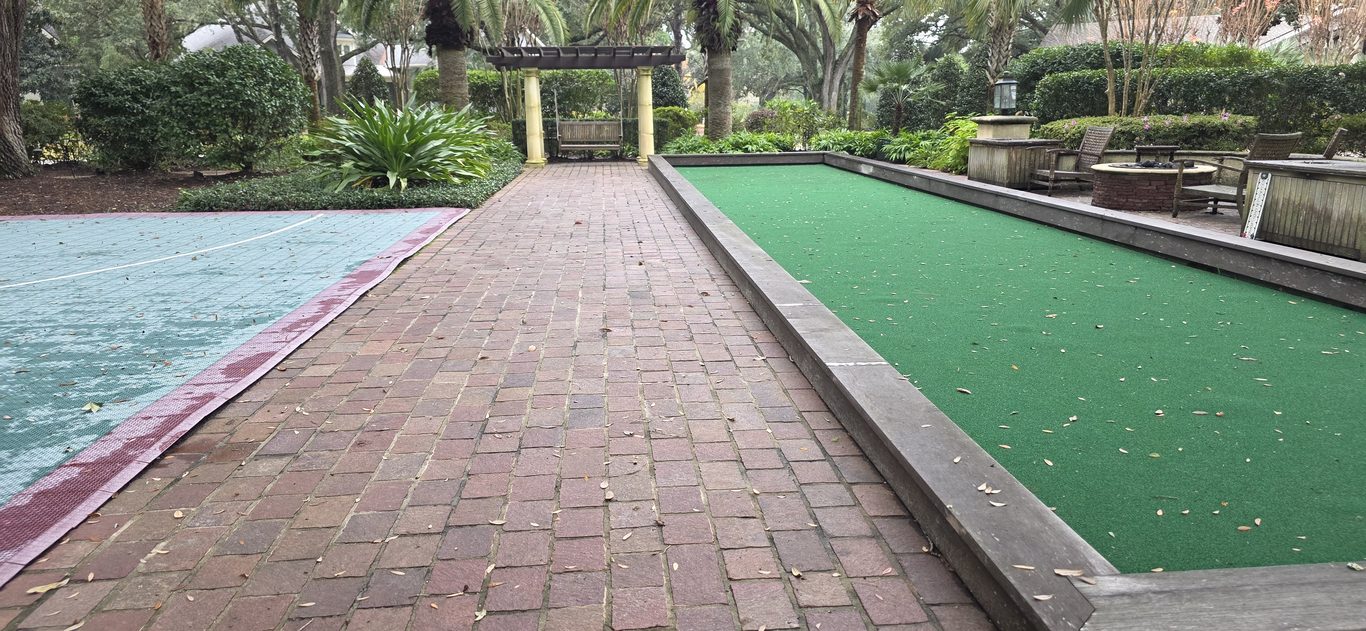 Bocce court and brick surround after cleaning in Hilton Head, SC