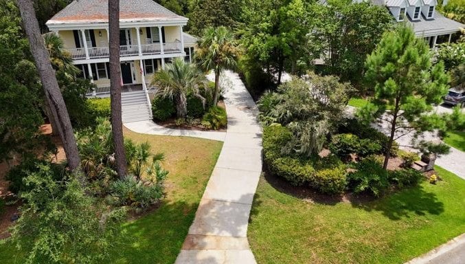 Bright clean walkway after pressure washing, aerial view in Hilton Head, SC